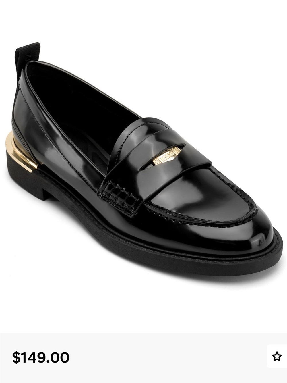 DKNY Black Patent Loafers with Gold Accent Size 10